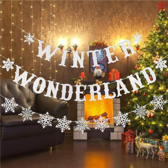 Snowflake Winter Wonderland Banner & Snowflake Banner Decoration, Silver Glitter - Picture 4 of 4